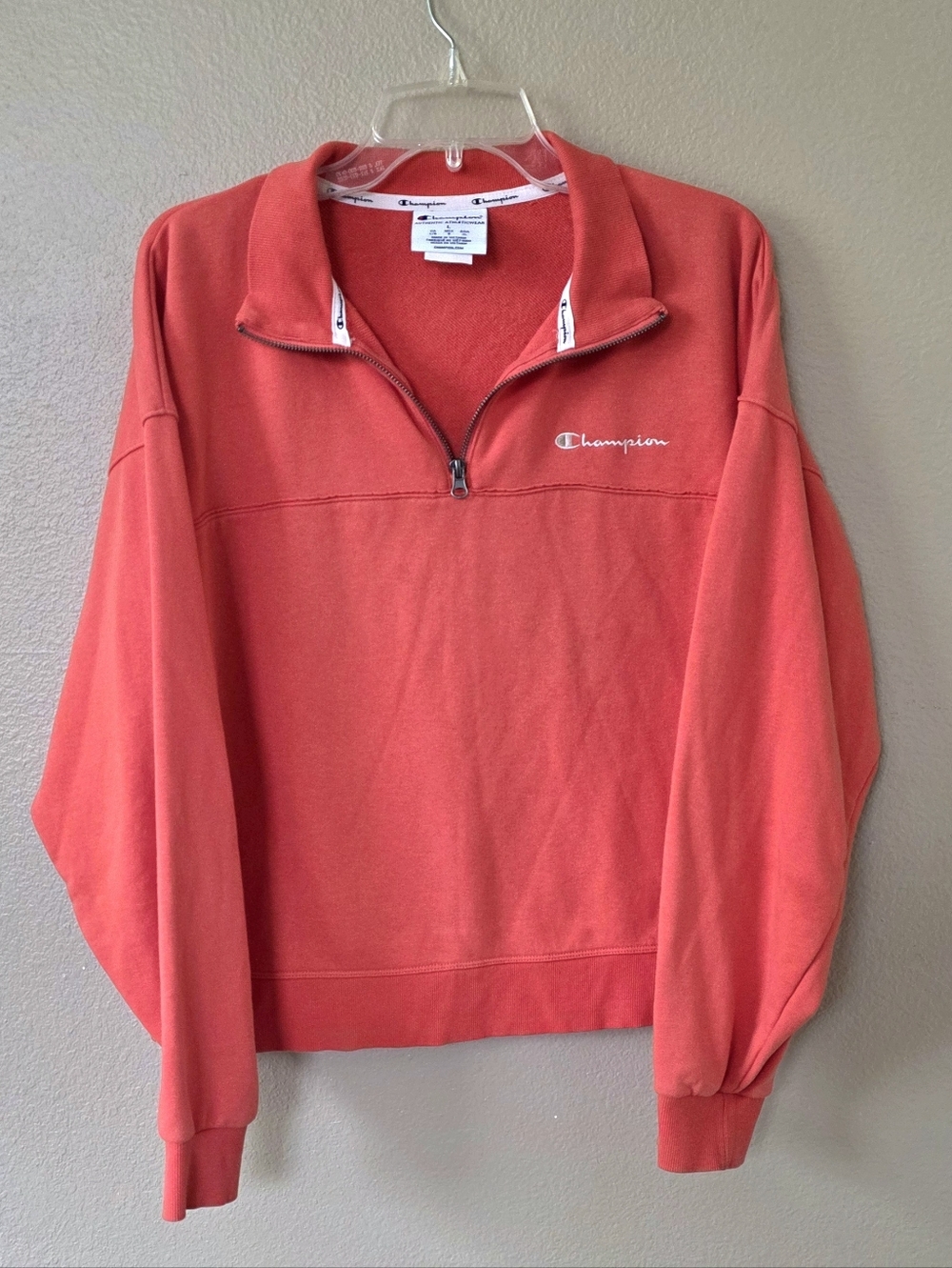 Champion Womens Coral Quarter Zip Pullover Sweatshirt - Size Large - Picture 2 of 6